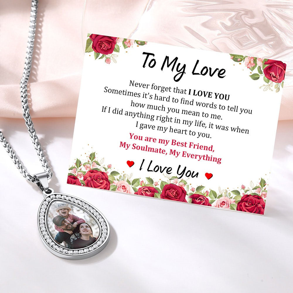 CZ Teardrop Picture Necklace for Love