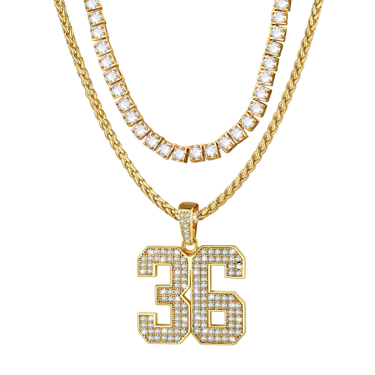 CZ Tennis Chain & Personalized Number Necklaces Set