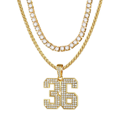 CZ Tennis Chain & Personalized Number Necklaces Set