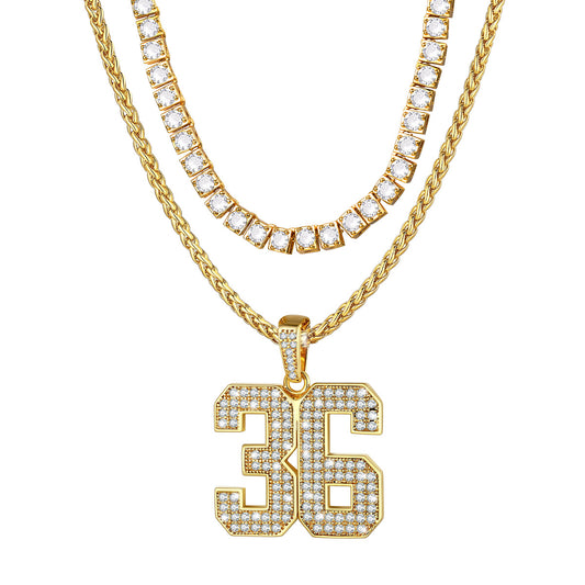 CZ Tennis Chain & Personalized Number Necklaces Set