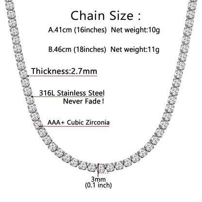 CZ Tennis Necklace Dimension, Durable, Solid