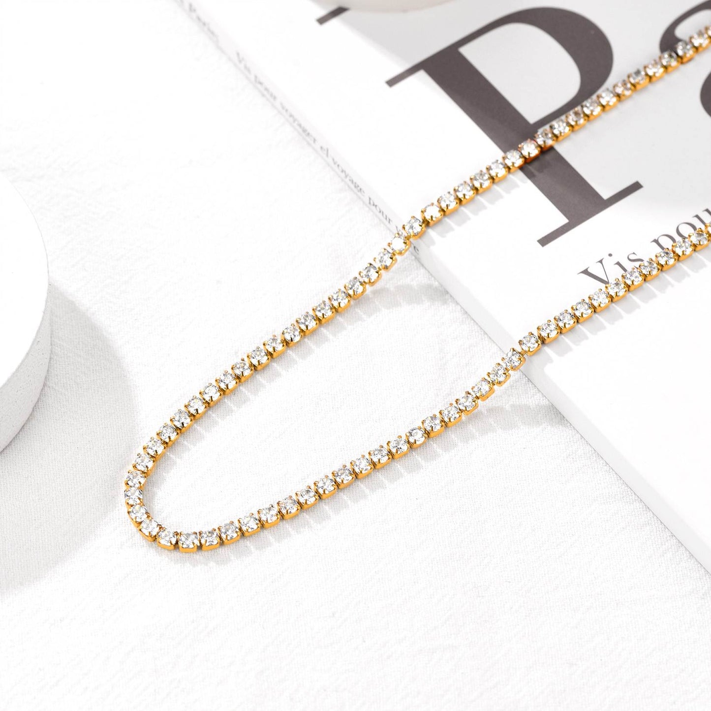 CZ Tennis Necklace in Gold Plated 3mm