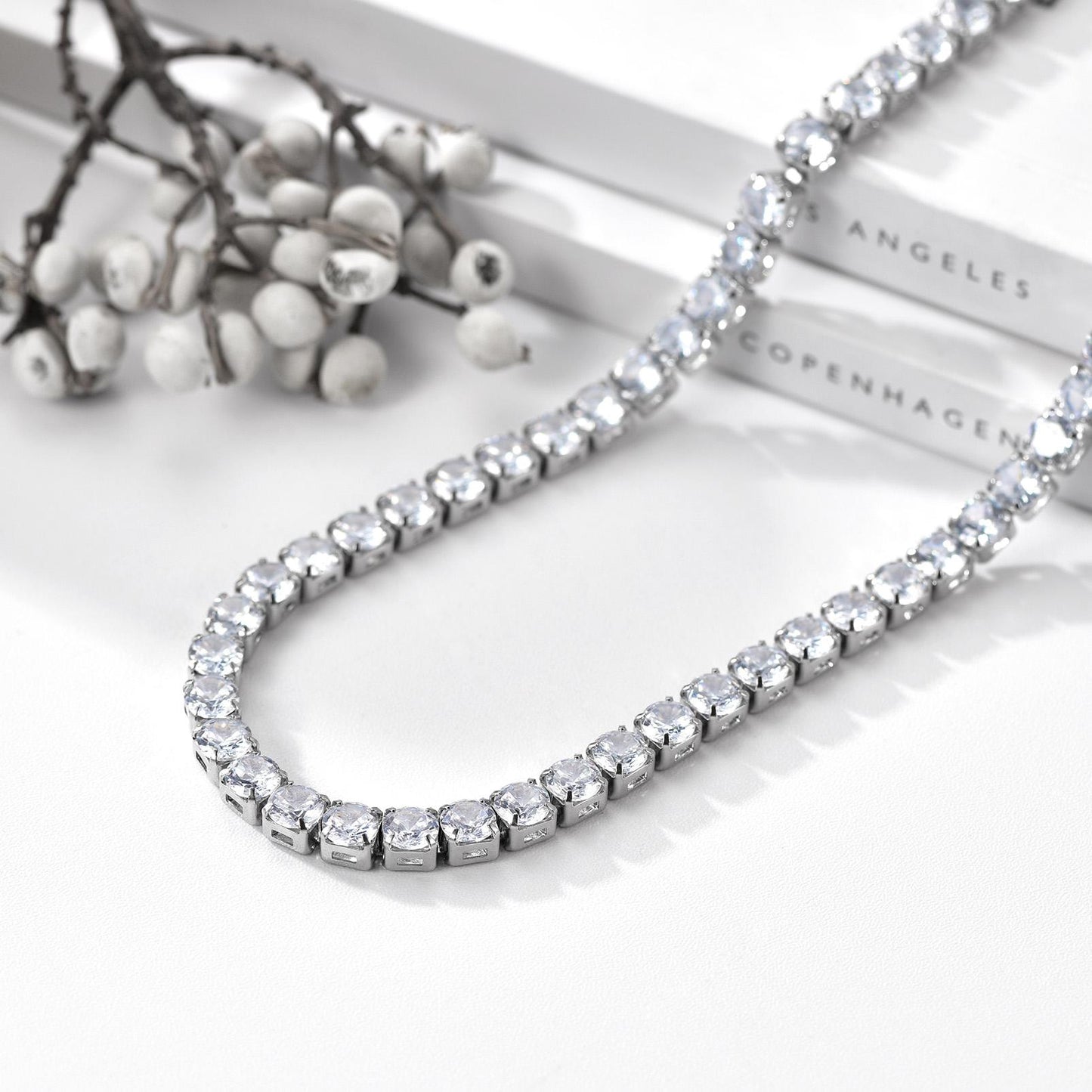 CZ Tennis Necklace in Steel Plated