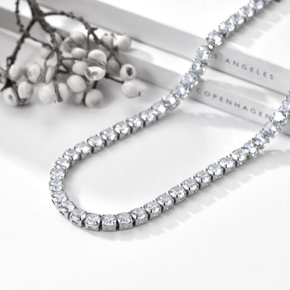 CZ Tennis Necklace in Steel Plated