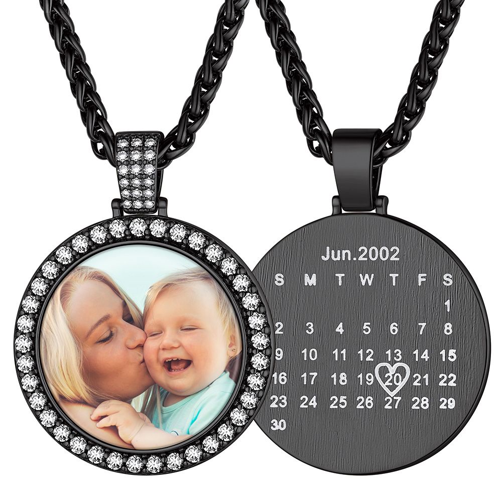 Personalized Calendar Photo Necklace With Cubic Zirconia