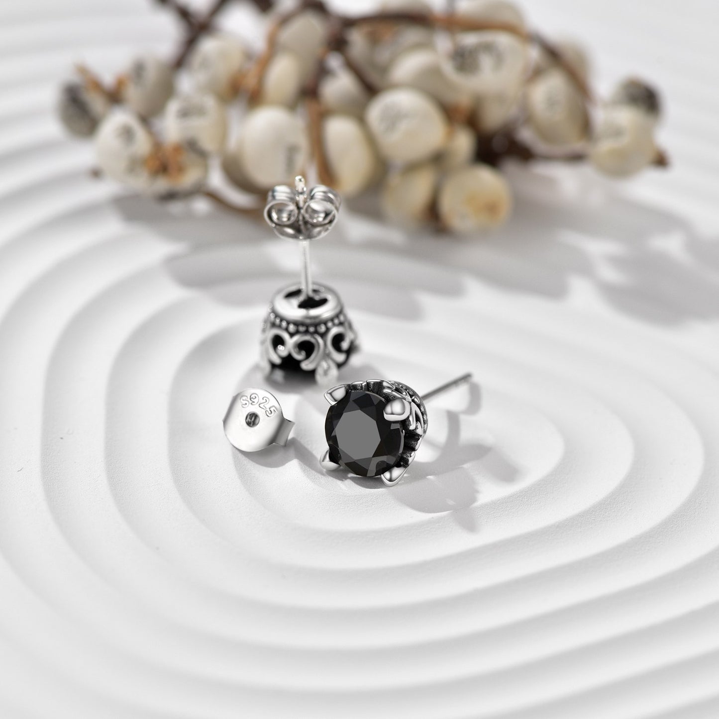 Celtic Knot Black Onyx CZ Stud Earrings in 925 Sterling Silver