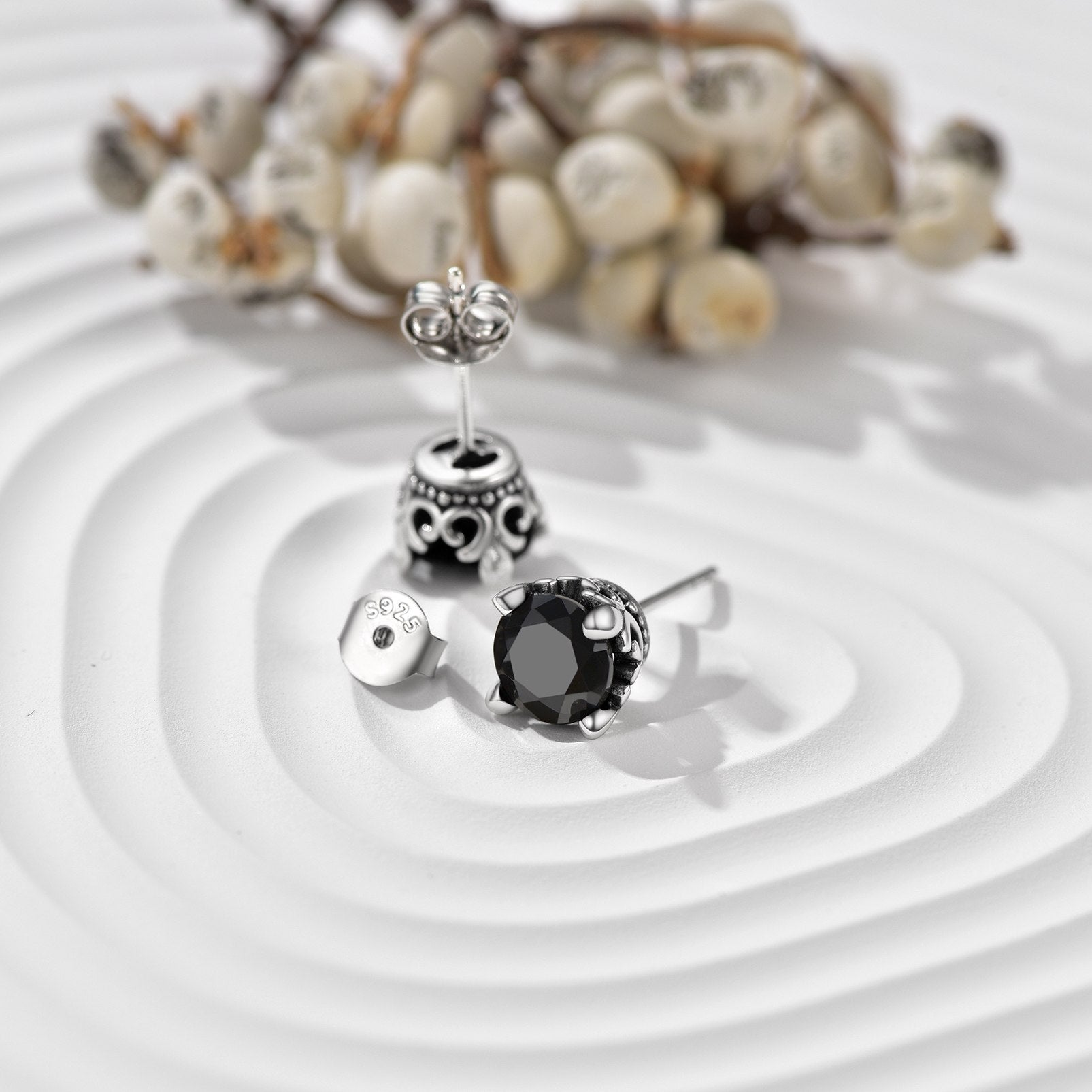 Celtic Knot Black Onyx CZ Stud Earrings in 925 Sterling Silver