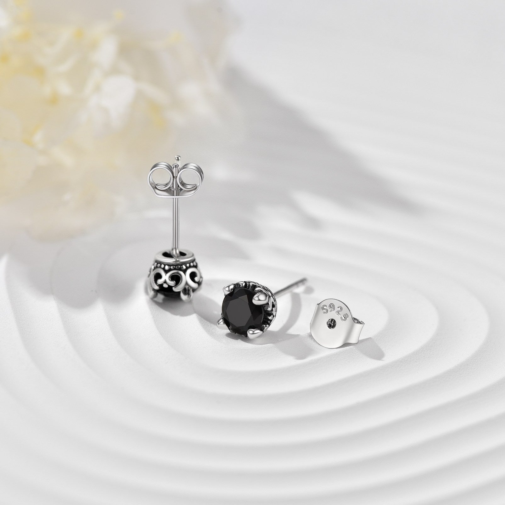 Celtic Knot Black Onyx CZ Stud Earrings in 925 Sterling Silver 5mm