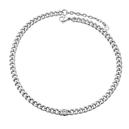 Chain Choker April Birthstone Necklace In steel