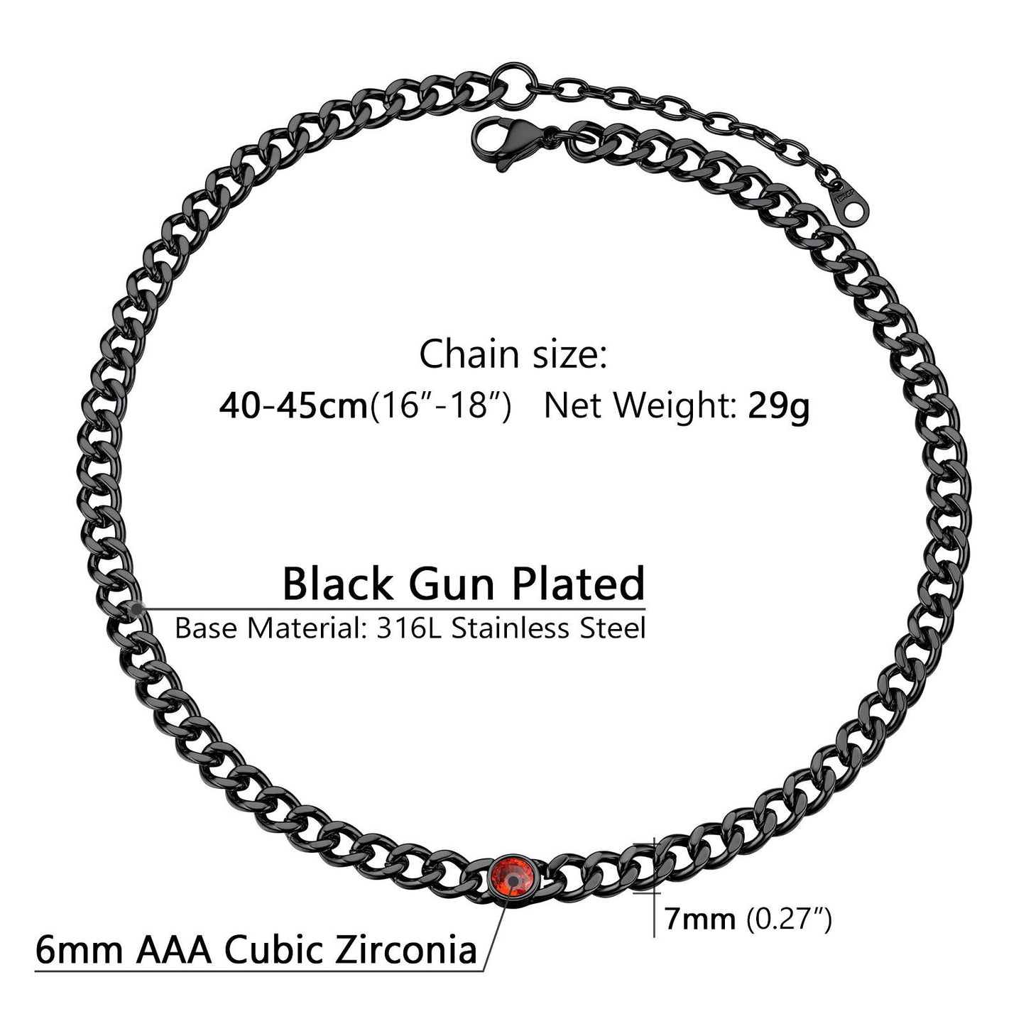 Chain Choker Birthstone Necklace Dimension, Durable