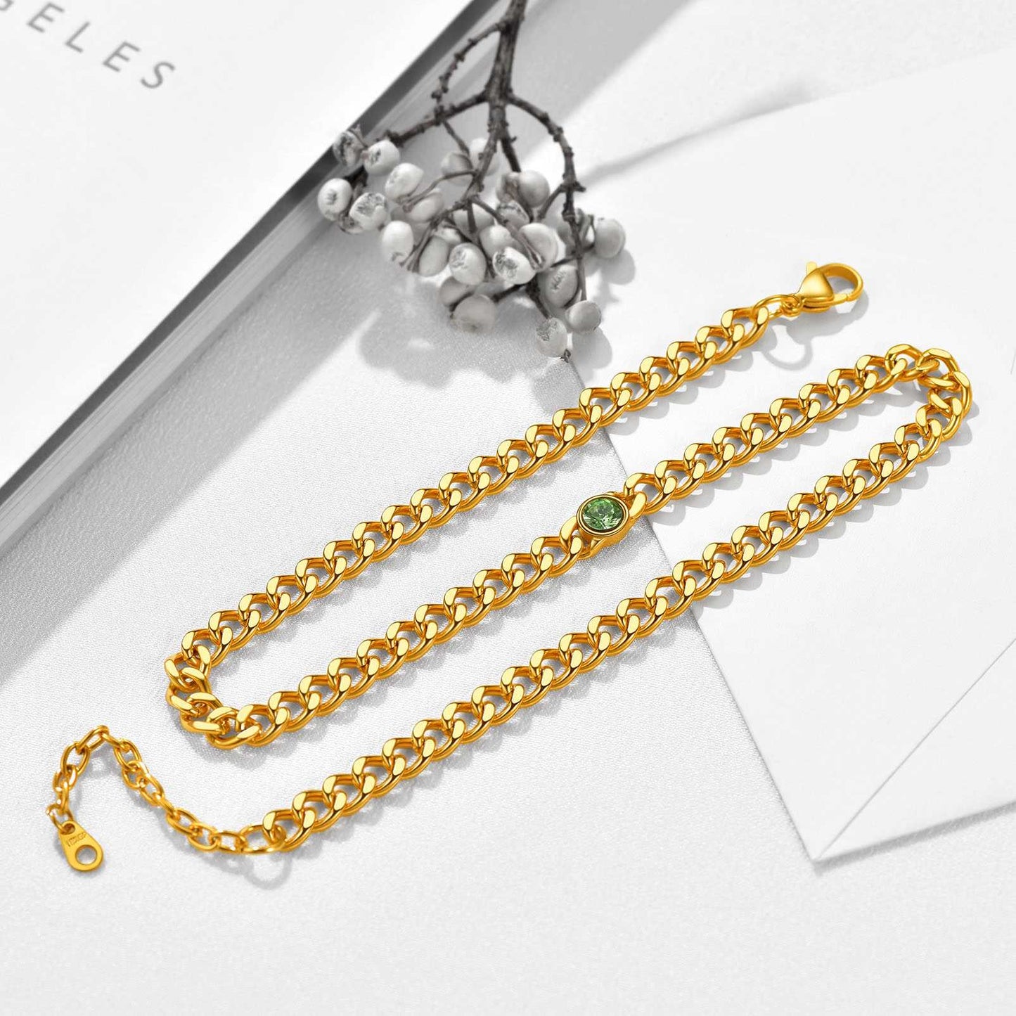 Chain Choker Birthstone Necklace in Gold Plated