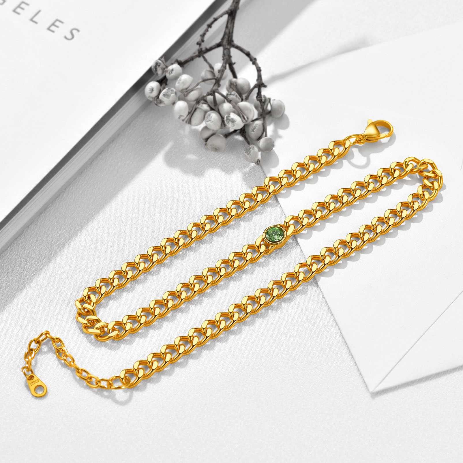 Chain Choker Birthstone Necklace in Gold Plated