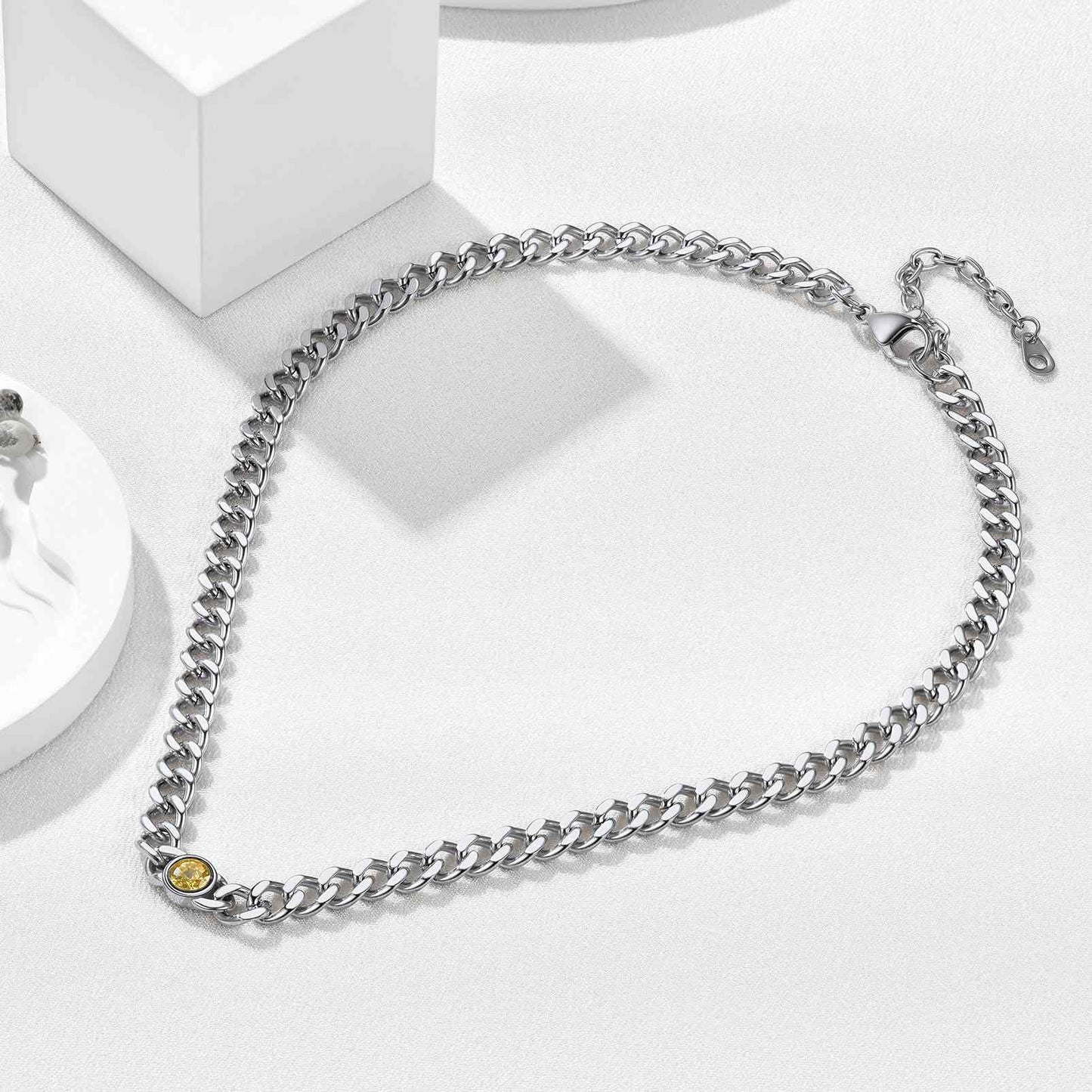 Chain Choker Birthstone Necklace in stainless steel