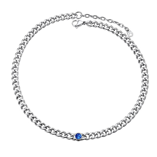 Chain Choker December Birthstone Necklace In steel