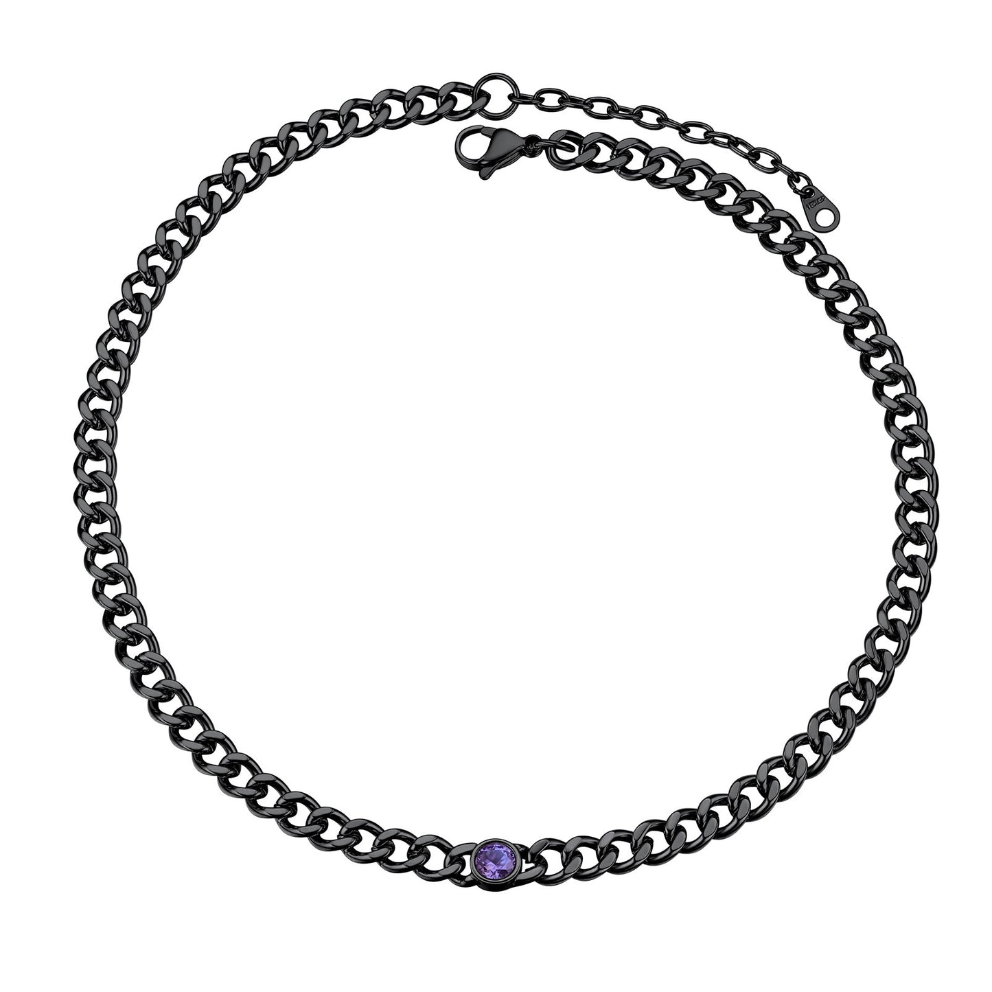Chain Choker February Birthstone Necklace Black Plated