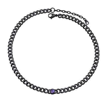 Chain Choker February Birthstone Necklace Black Plated