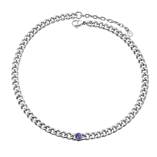 Chain Choker February Birthstone Necklace In steel