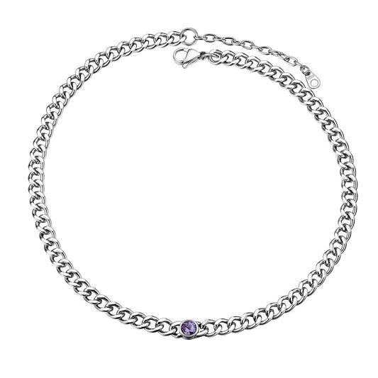 Chain Choker June Birthstone Necklace In steel