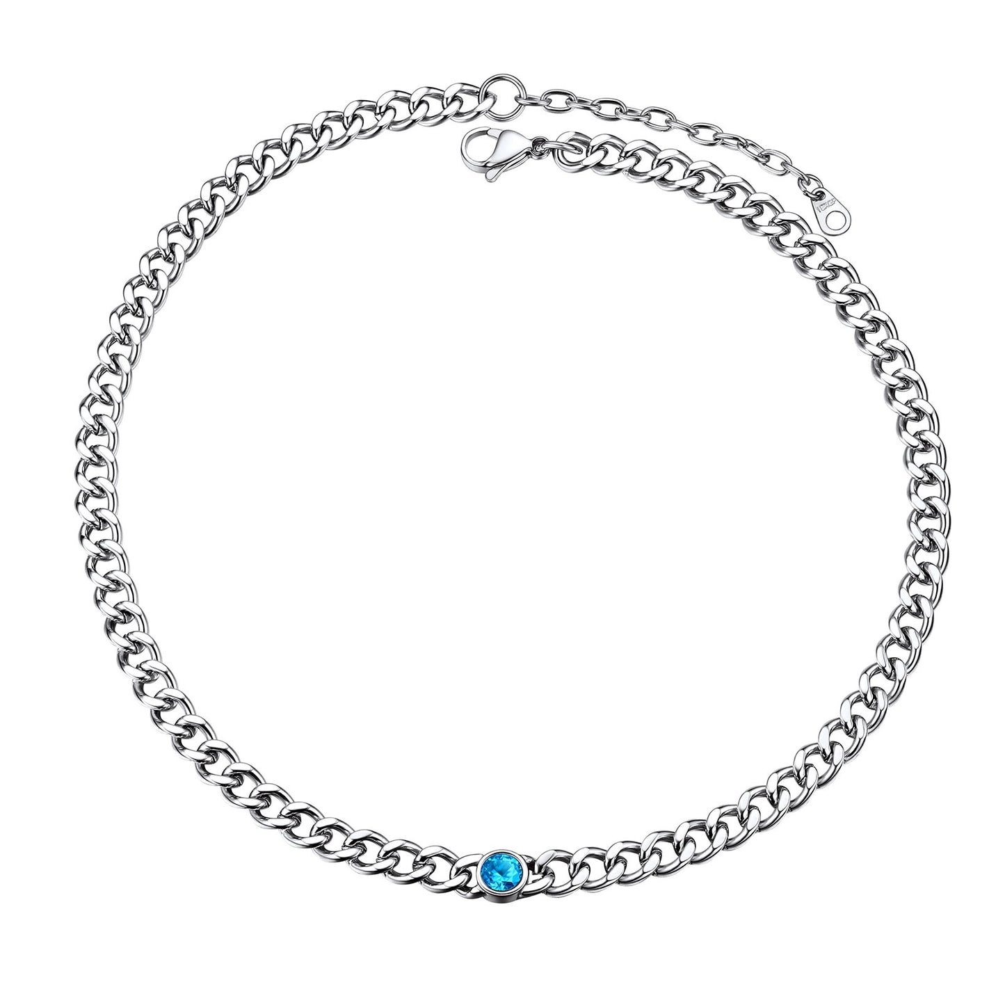 Chain Choker March Birthstone Necklace In steel