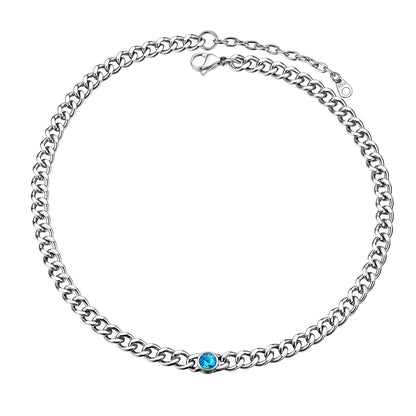Chain Choker March Birthstone Necklace In steel