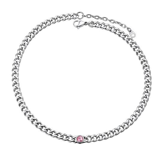 Chain Choker October Birthstone Necklace In steel