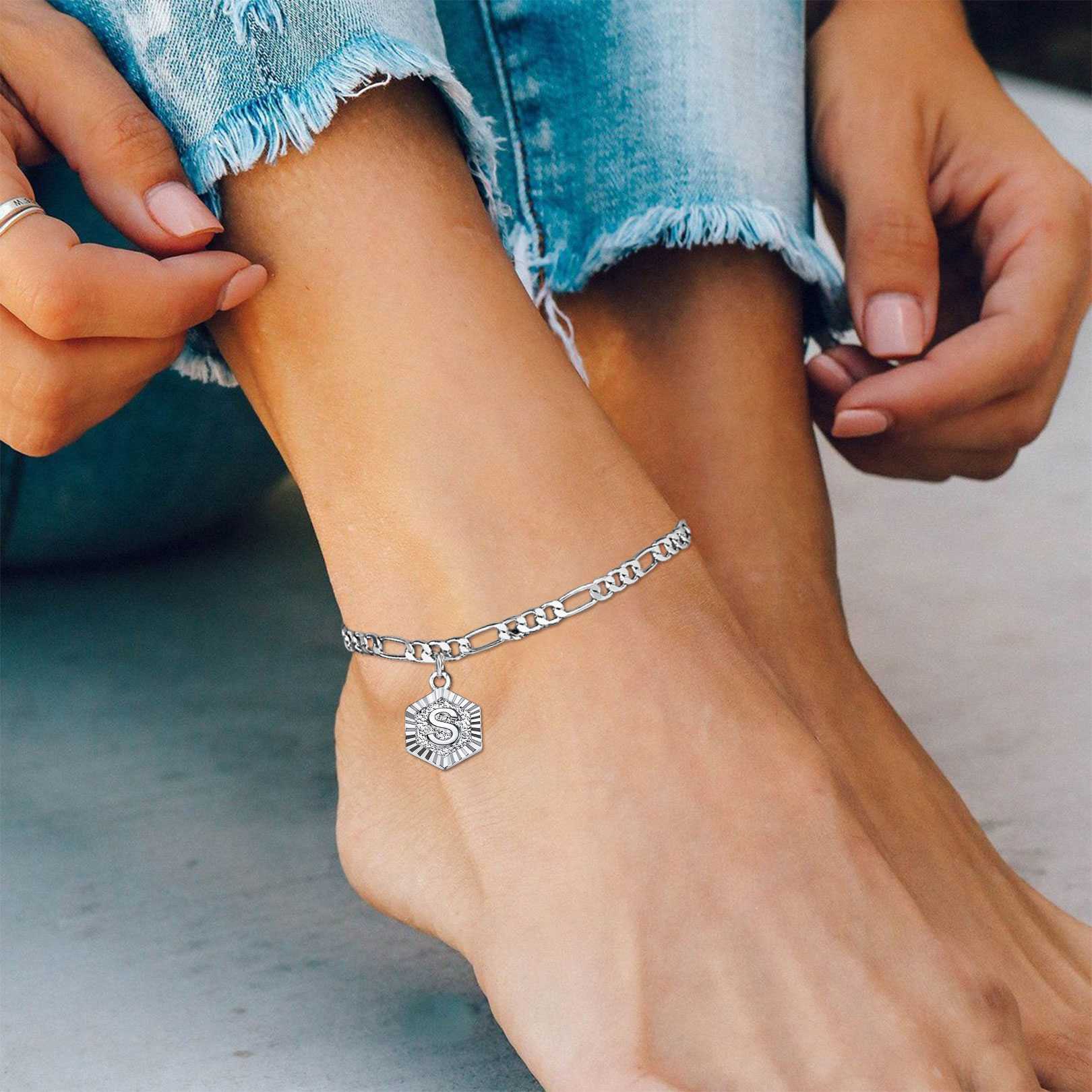 Chain Initial Charm Anklet for Women