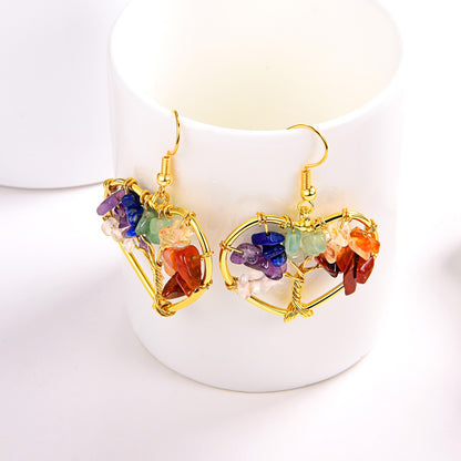  Charka Crystal Tree of Life Drop Earrings 