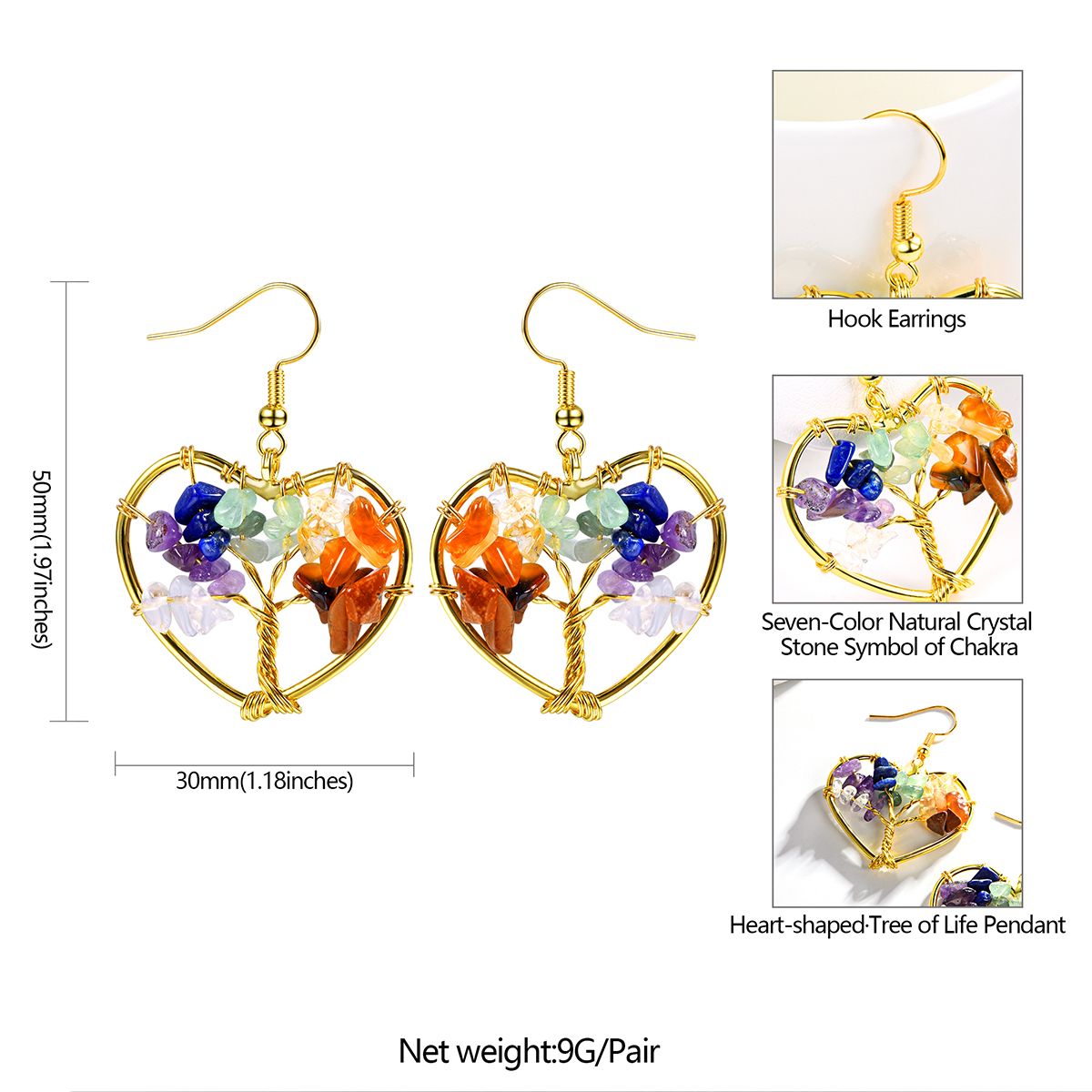  Charka Crystal Tree of Life Drop Earrings : Dimension, Durable, Solid