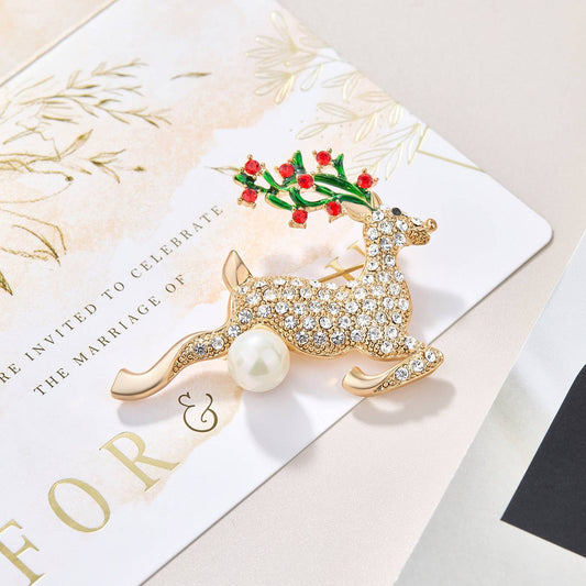  Christmas Elk Pearl Brooch Pin