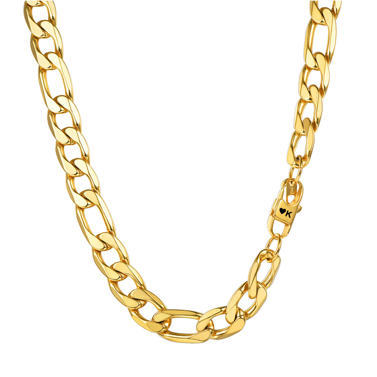 Chunky Figaro Link Chain Necklace 13mm Gold Plated
