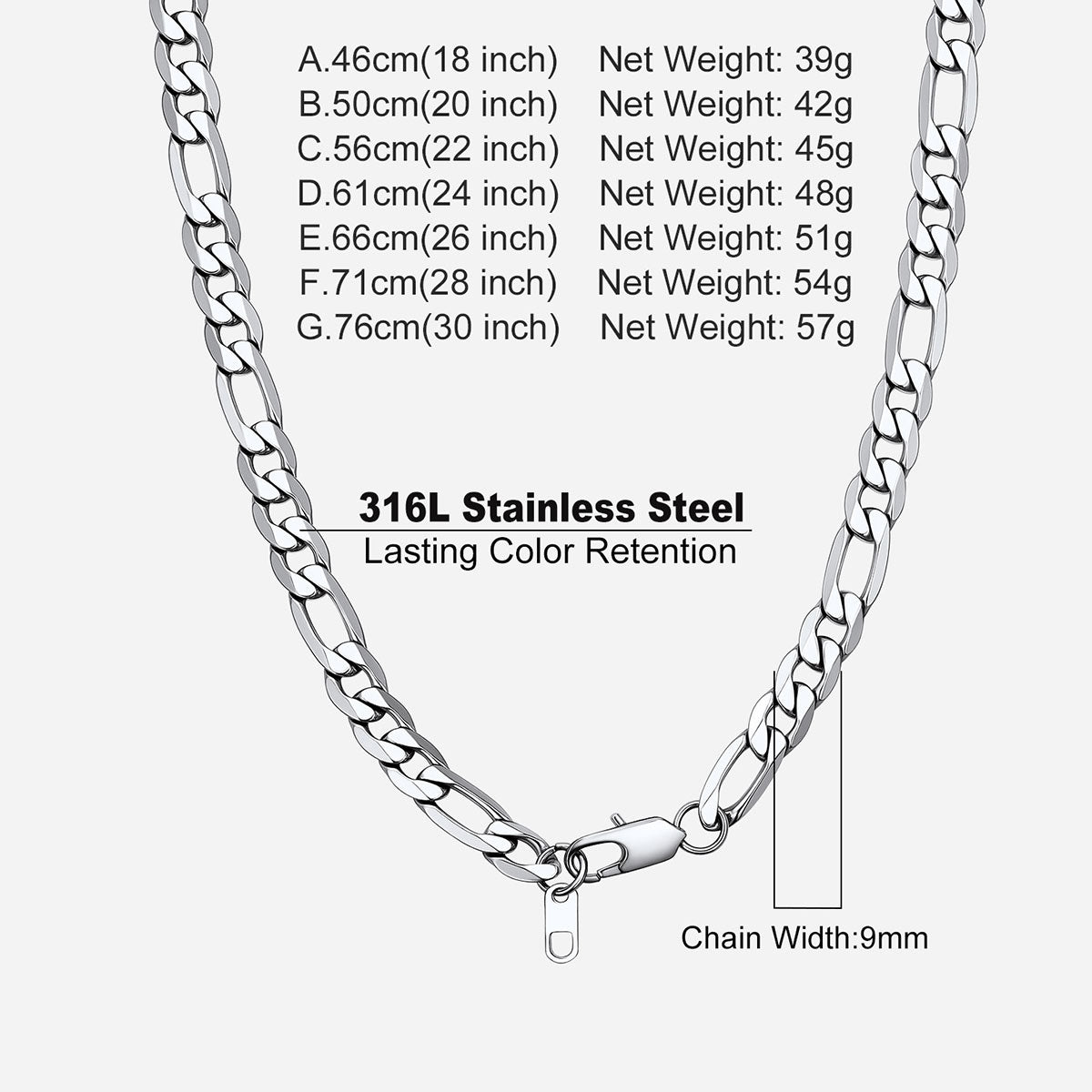  Chunky Figaro Link Chain Necklace Dimension, Durable