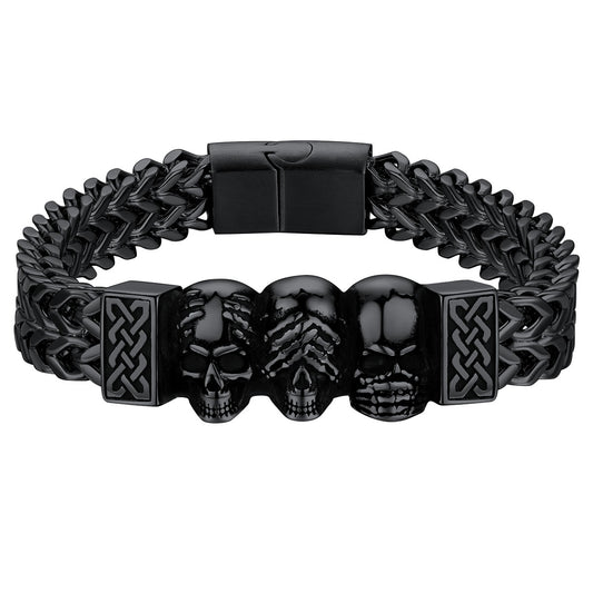 Chunky Skull Chain Bracelets for Men Black Plated