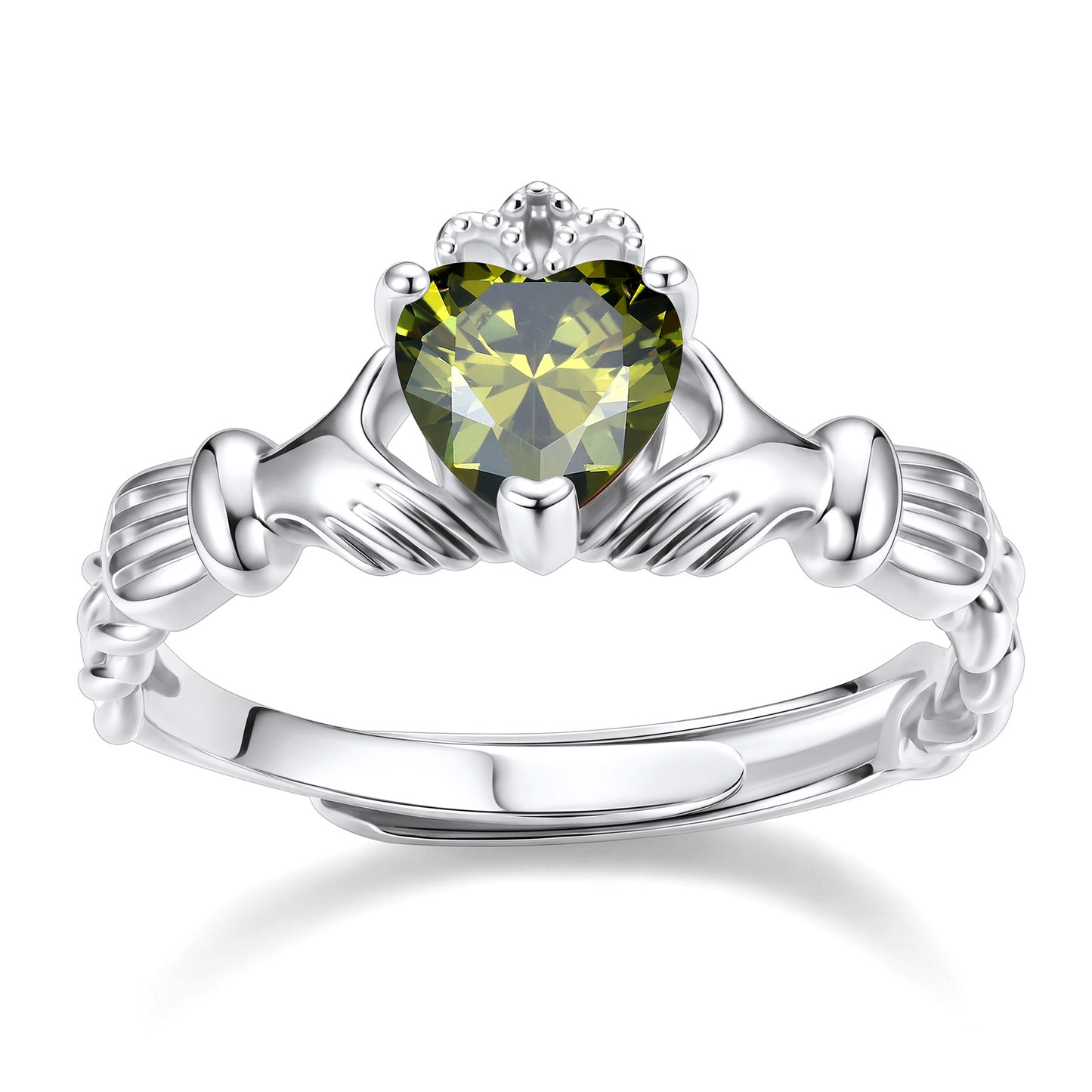 Claddagh Heart August Birthstone Ring on a white background