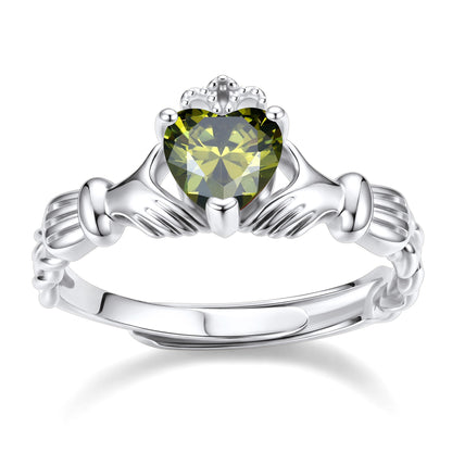 Claddagh Heart August Birthstone Ring on a white background