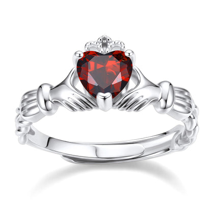 Claddagh Heart January Birthstone Ring on a white background