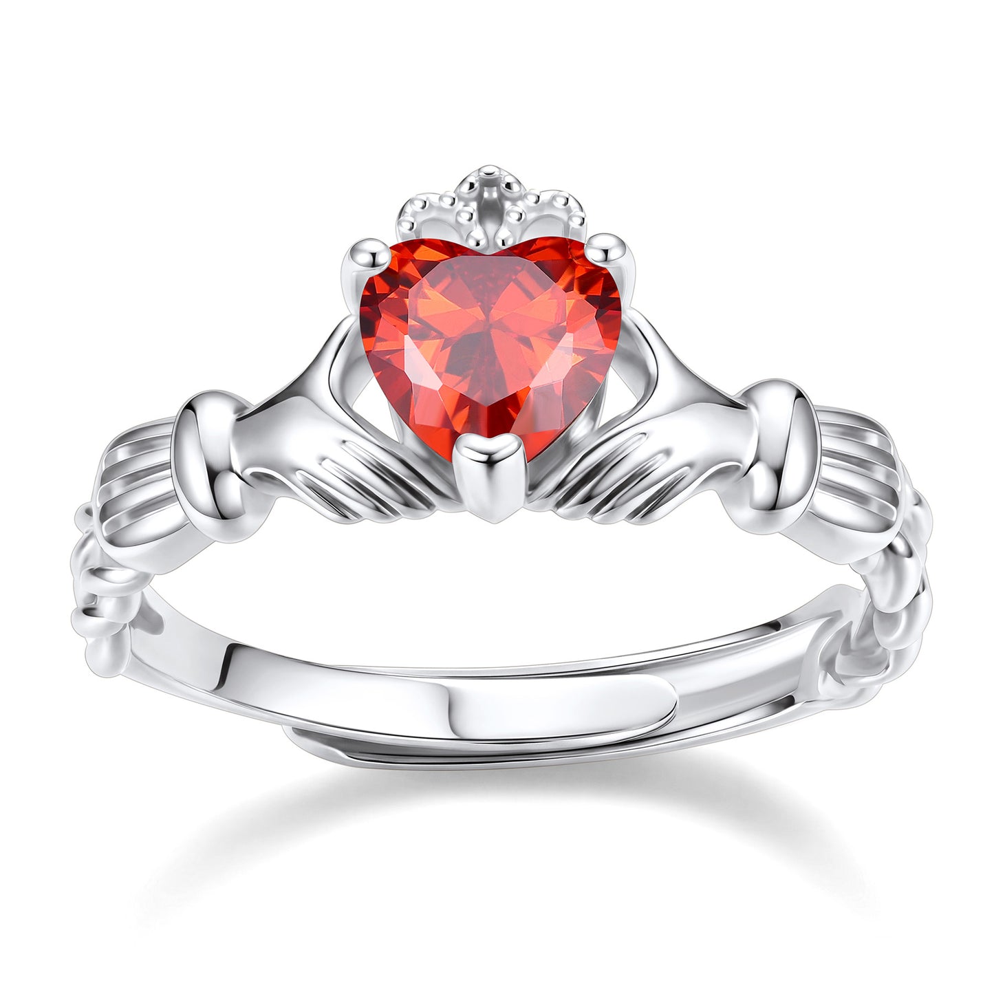 Claddagh Heart July Birthstone Ring on a white background