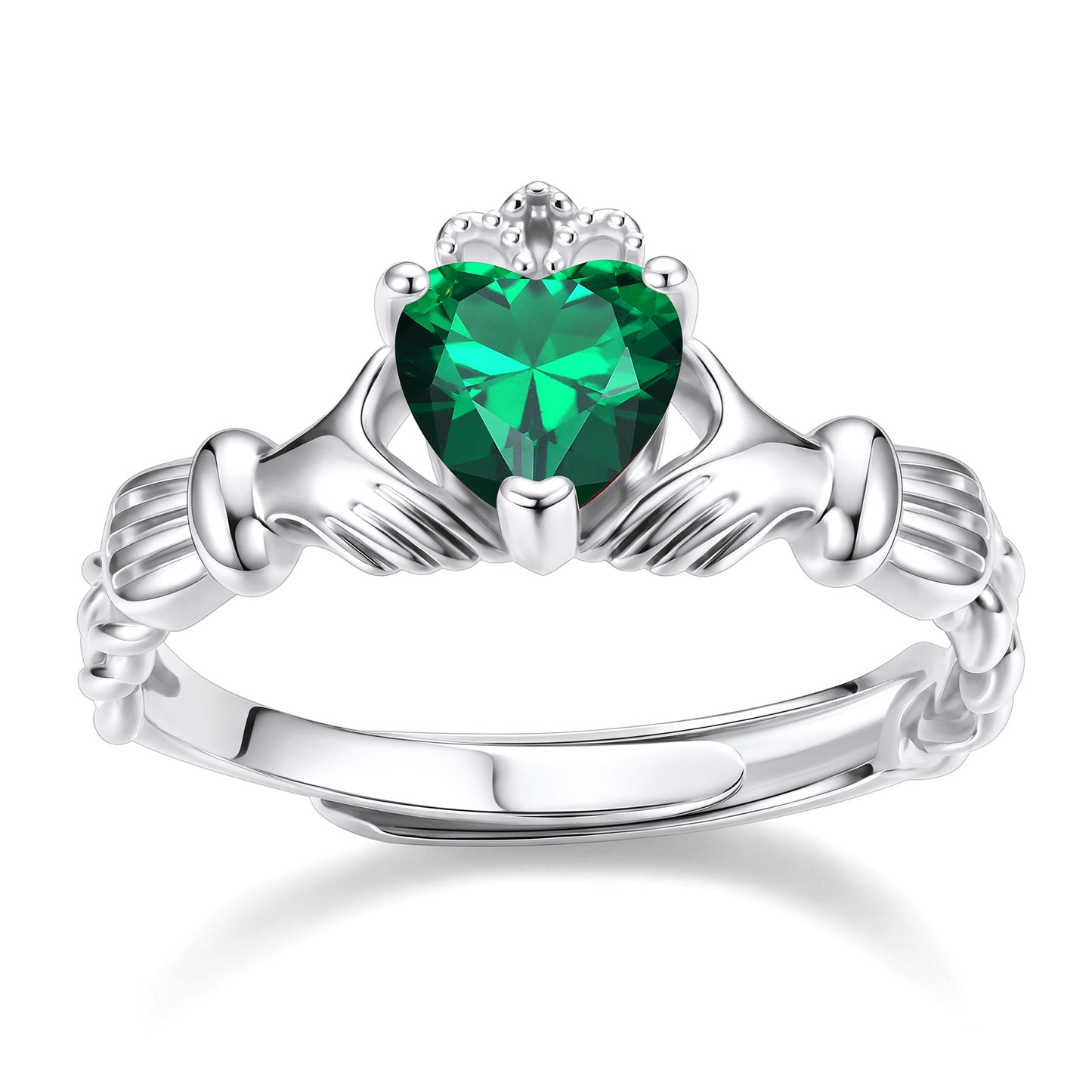 Claddagh Heart May Birthstone Ring on a white background