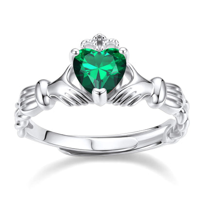 Claddagh Heart May Birthstone Ring on a white background