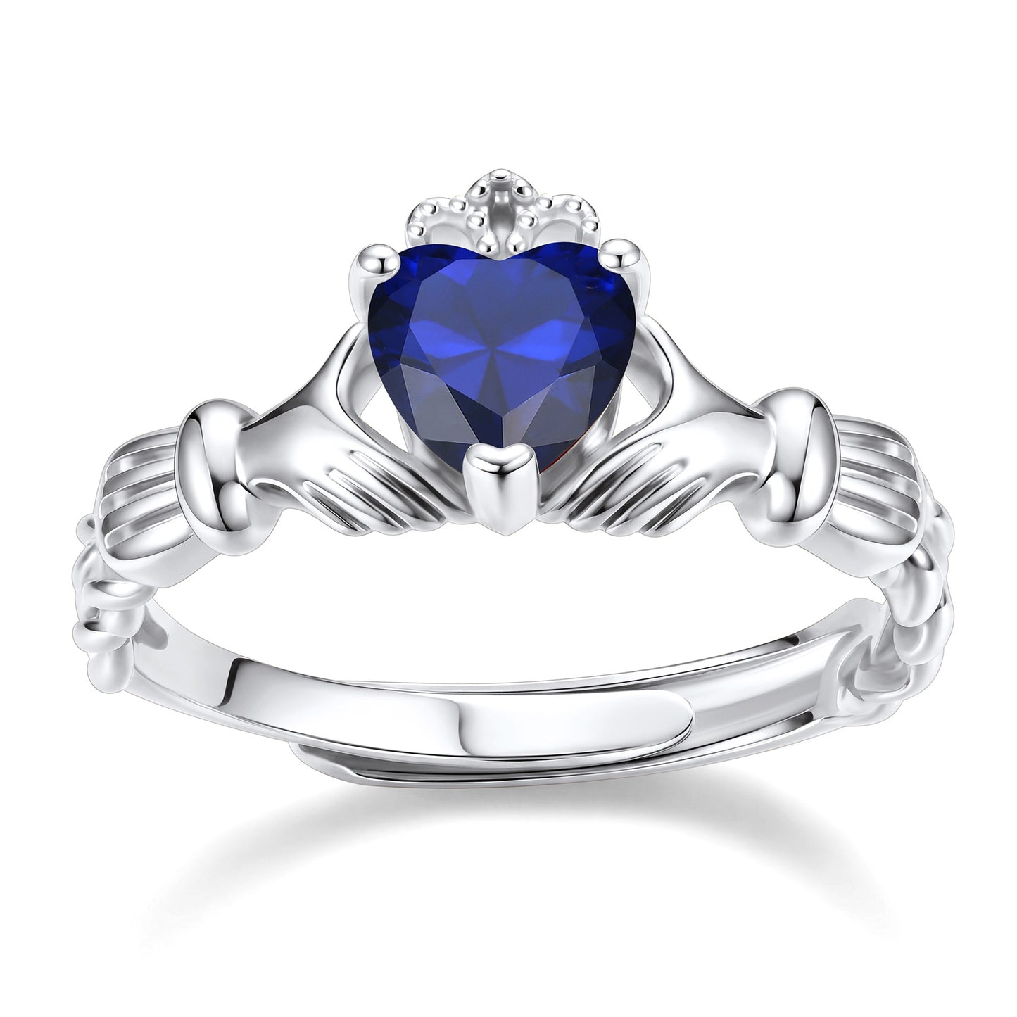Claddagh Heart September Birthstone Ring on a white background