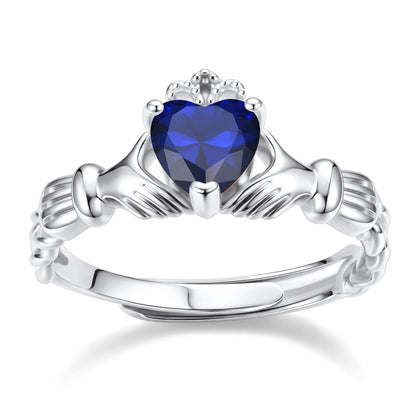 Claddagh Heart September Birthstone Ring on a white background