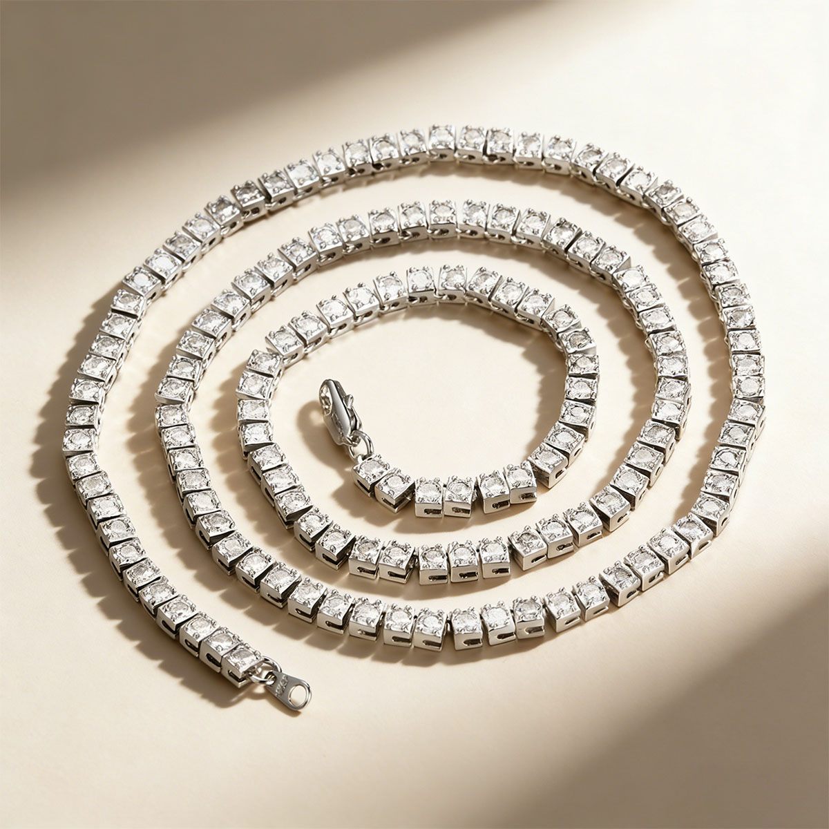 Classic Cubic Zirconia Tennis Necklace in white gold plated