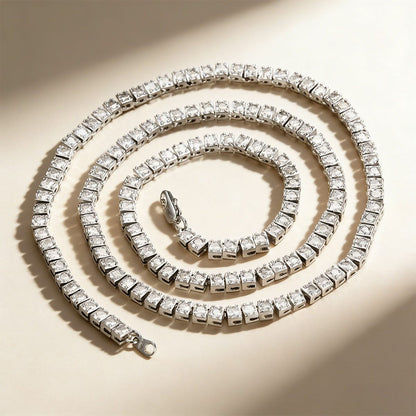 Classic Cubic Zirconia Tennis Necklace in white gold plated