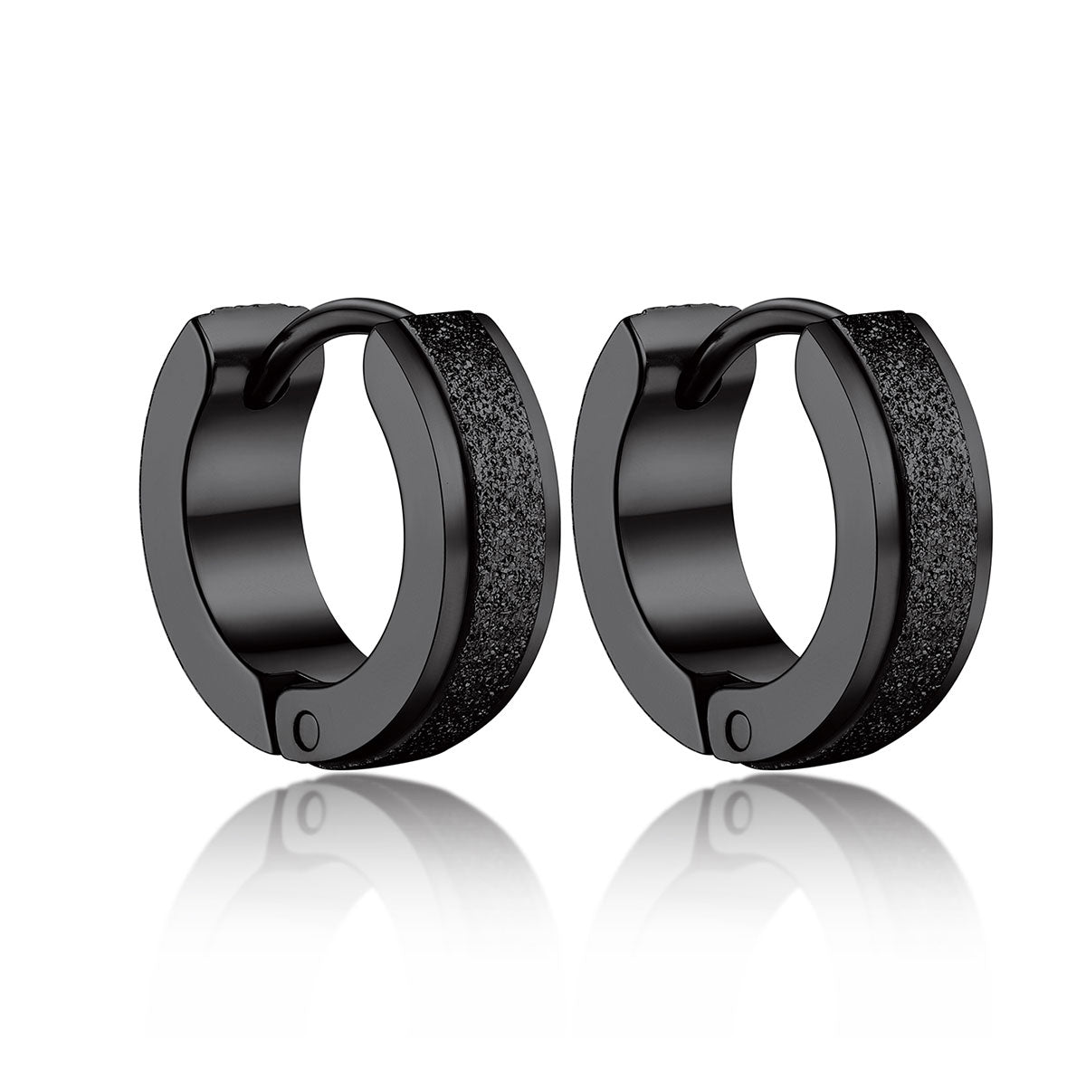 Classic Frosted Huggie Hoop Earrings Black Plated