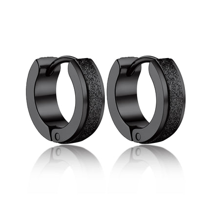 Classic Frosted Huggie Hoop Earrings Black Plated
