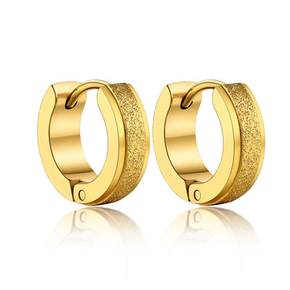 Classic Frosted Huggie Hoop Earrings Gold Plated