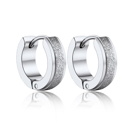 Classic Frosted Huggie Hoop Earrings Stainless Steel