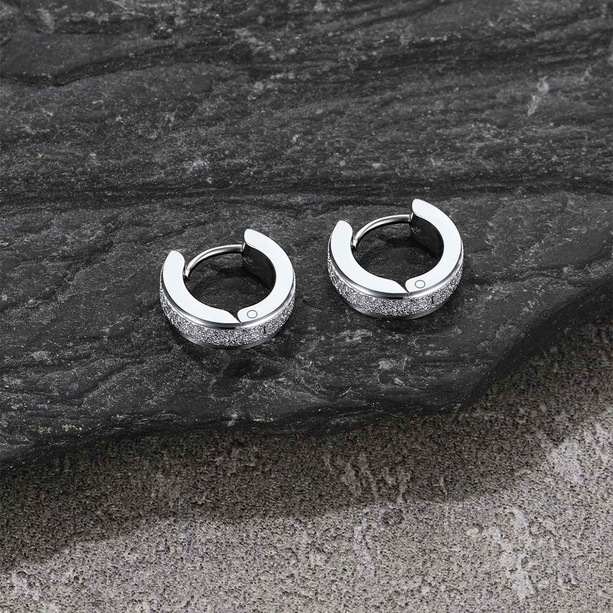 Classic Frosted Huggie Hoop Earrings Steel