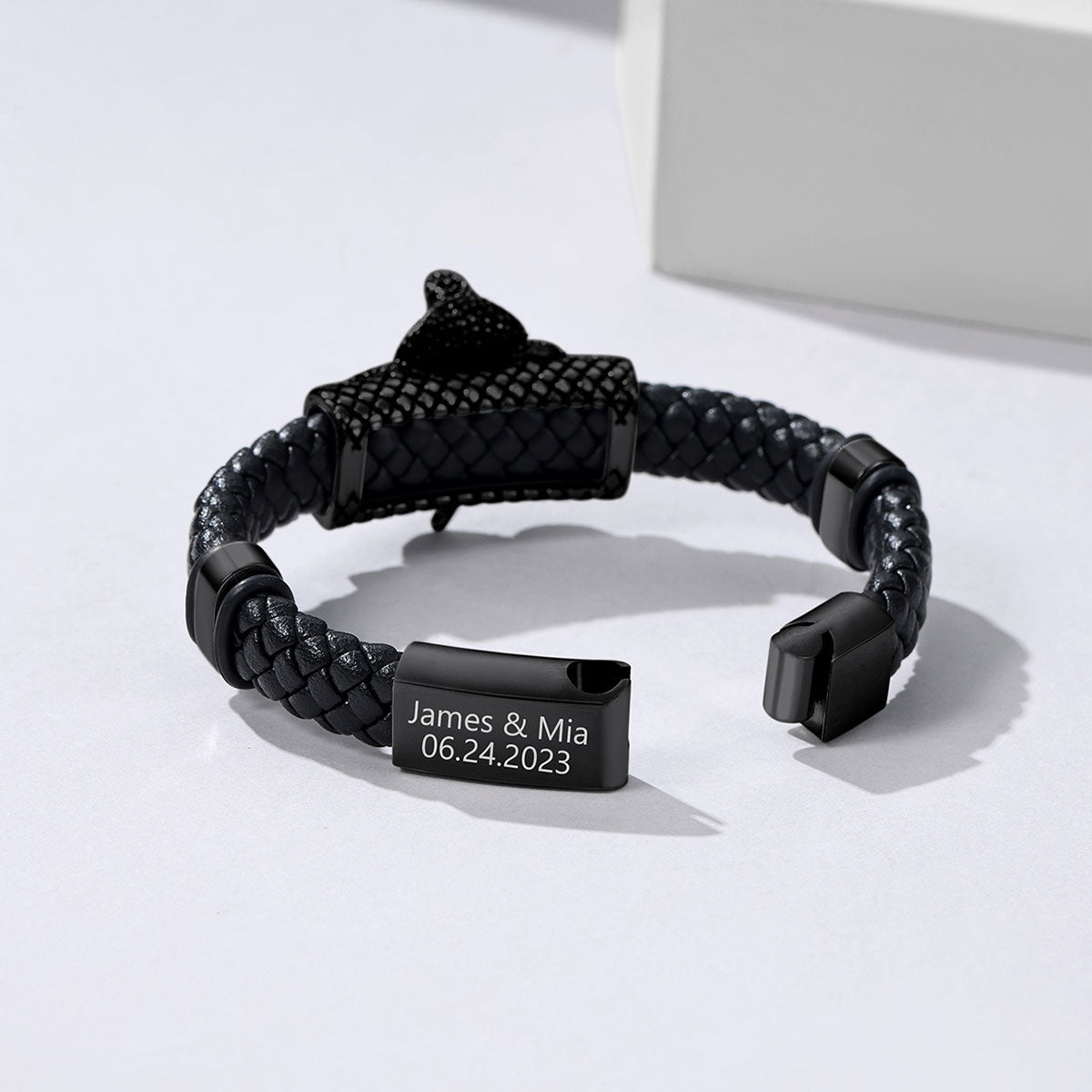 Cobra Leather Braided Bracelet Engraved