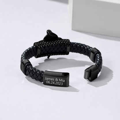 Cobra Leather Braided Bracelet Engraved