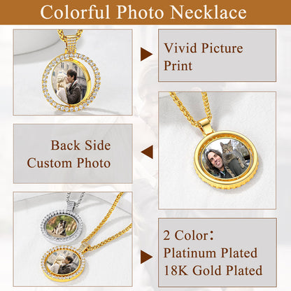 Colorful Photo necklace detail, Double sided, rotatable, vivid picture print